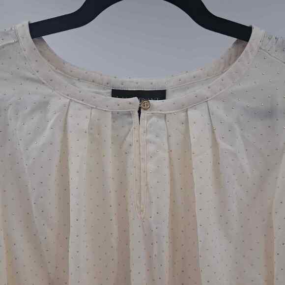 Lane Bryant Blouse Top Plus 16 Gold Sparkle Dot Keyhole Neck Long Sleeve Ivory - Picture 5 of 8